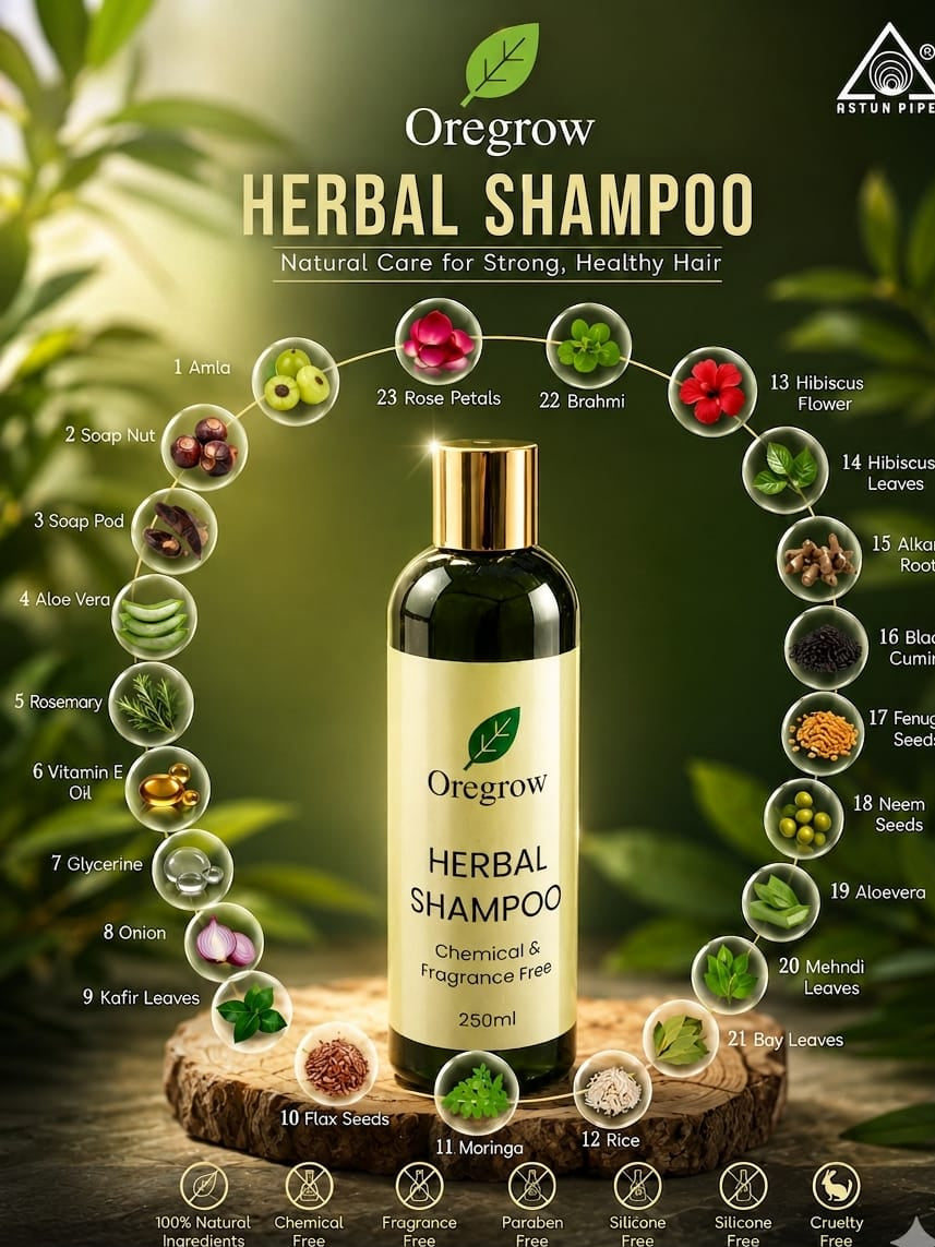 Oregrow herbal shampoo bottle for hair growth and hair fall control✨
